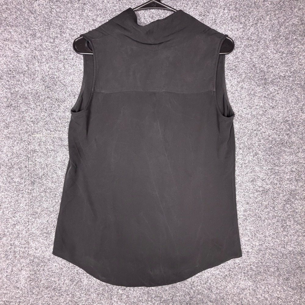 Theory Black 100% Silk Shawl Collar Sleeveless V-Neck Blouse Top Medium - Picture 2 of 6